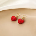 Elegant Red Rhinestone Heart Dangles With Gold Alloy Links And Zircon Studs Festive Women Earrings view 3