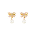 Elegant Pink Enamel Bowknot Faux Pearl Drop Clip On Alloy Korean Fashion Statement Earrings view 5