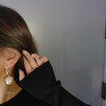 Korean French Vintage Pearl Zircon Circle Drop Earrings With Sterling Silver Pins view 2