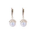 Korean French Vintage Pearl Zircon Circle Drop Earrings With Sterling Silver Pins view 5