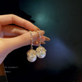 Korean French Vintage Pearl Zircon Circle Drop Earrings With Sterling Silver Pins view 3