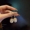 Korean French Vintage Pearl Zircon Circle Drop Earrings With Sterling Silver Pins view 1