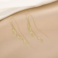 Gold Tone Alloy Hollow Leaf Long Threader Tassel Elegant Minimalist Bohemian Drop Earrings view 3