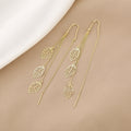 Gold Tone Alloy Hollow Leaf Long Threader Tassel Elegant Minimalist Bohemian Drop Earrings view 4