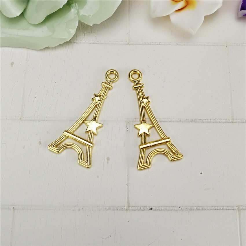 Double-Sided Tower Alloy Charm Pendant with Star Detail, 29x13mm