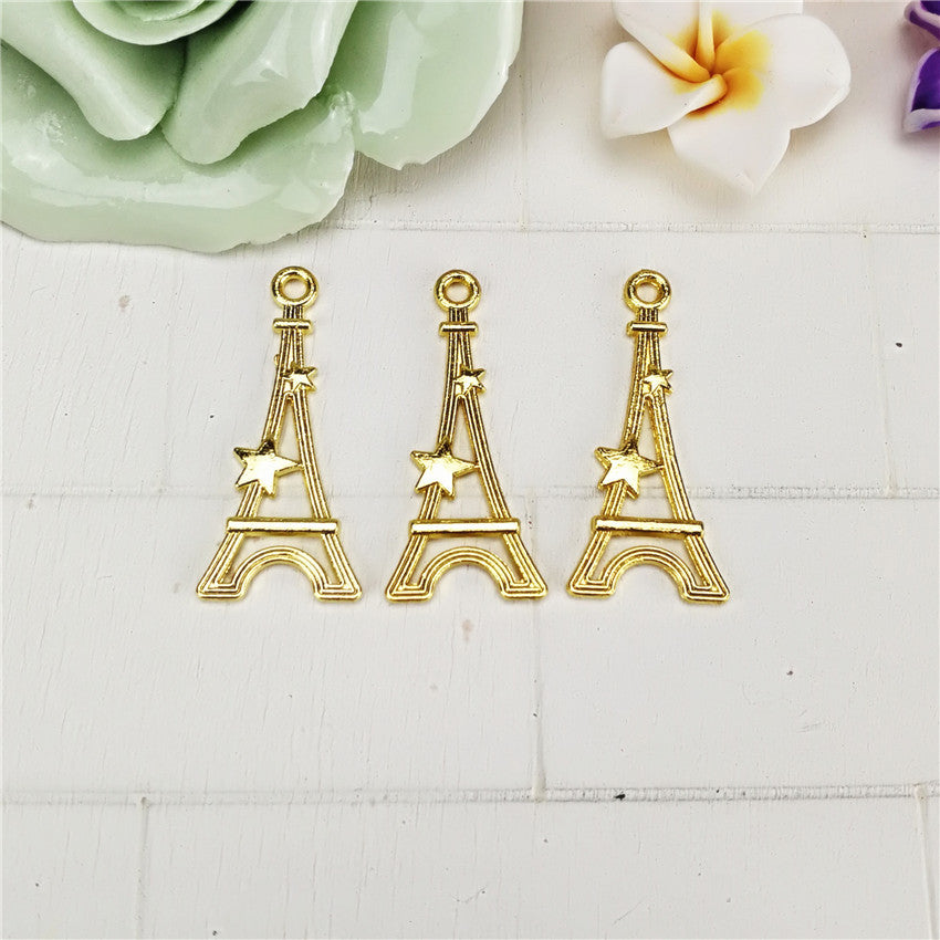 Double-Sided Tower Alloy Charm Pendant with Star Detail, 29x13mm