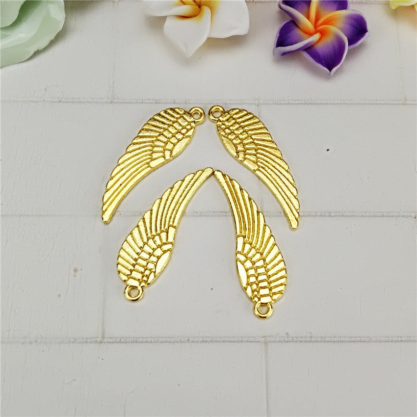 Double-Sided Wing Feather Alloy Charm Pendant 30x9mm