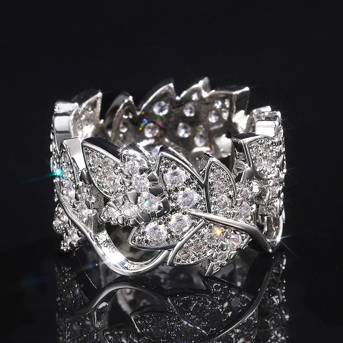Creative Vine Leaf Cubic Zirconia Women Ring Fashion Party Jewelry Accessory