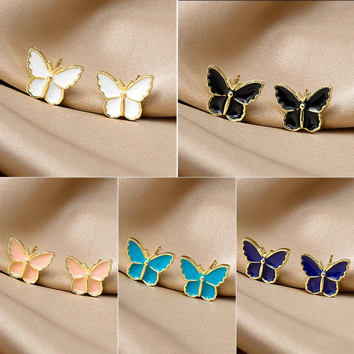 Elegant Korean Style Small Butterfly Enamel Studs With 925 Silver Pins For Women Fashion Earrings