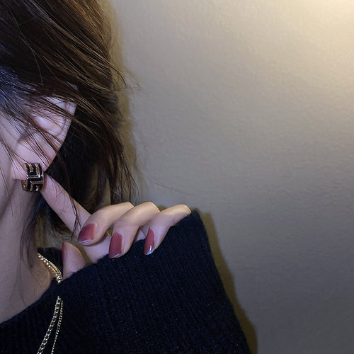 Gold Plated Alloy Silver Post Asymmetric Geometric C Hoop Hollow Minimalist Korean Earrings
