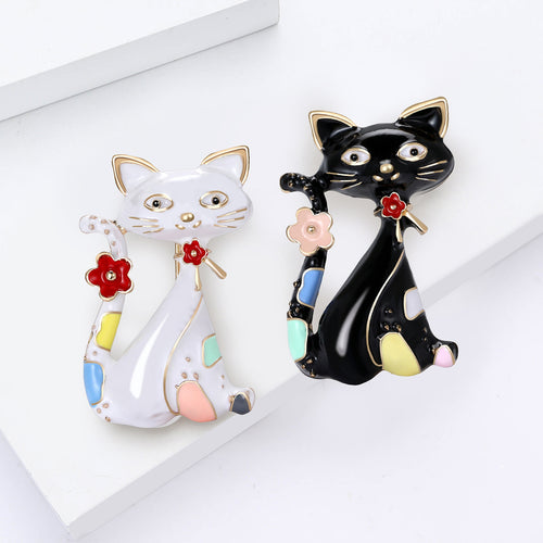 Alloy Enamel Cat Brooch Pin Cute Small Sweater Coat Decoration