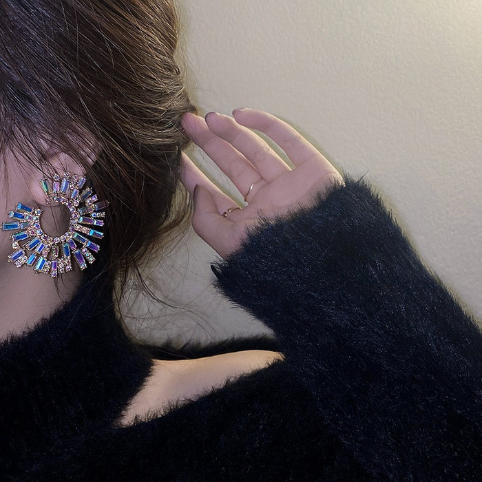 Iridescent Irregular Geometric Alloy Drop Earrings With Silver Pins, Statement Light Luxury Style