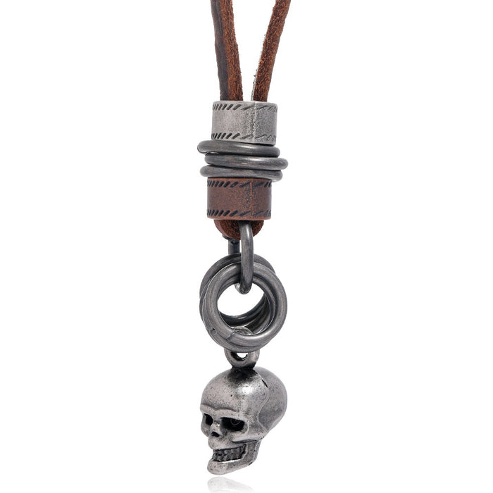 Vintage Skull Head Leather Necklace For Men Simple Long Sweater Chain Fashion Jewelry