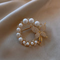 Korean Style Copper Rhinestone Pearl Butterfly Brooch For Fashion OL Clothing Accessories view 1