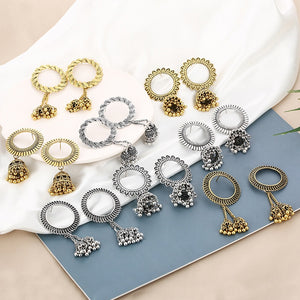 Vintage Bohemian Geometric Round Alloy Bell Tassel Drop Earrings For Women Ethnic Statement Earrings