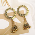 Vintage Bohemian Geometric Round Alloy Bell Tassel Drop Earrings For Women Ethnic Statement Earrings view 4