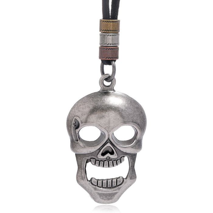 Simple Personalized Skull Pendant Men's Cowhide Leather Necklace Halloween Vintage Jewelry