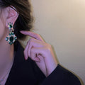 Alloy Emerald Rhinestone Irregular Geometric Statement Drop Earrings For Women view 4