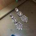 Baroque Style Alloy Full Rhinestone Tassel Long Drop Earrings With Silver Pins view 2