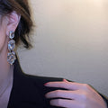 Baroque Style Alloy Full Rhinestone Tassel Long Drop Earrings With Silver Pins view 3