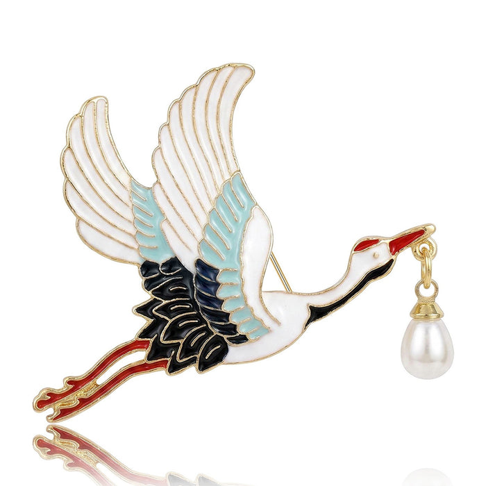 Alloy Enamel Crane Brooch Pin For Qipao Dress Accessories