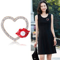 Alloy Rhinestone Heart Brooch Pin With Pearl For Elegant Collar Wear view 2