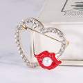 Alloy Rhinestone Heart Brooch Pin With Pearl For Elegant Collar Wear view 4