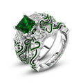 Luxury Women's Square Zircon Alloy Epoxy Silver Plated Fashion Couple Ring Set view 7