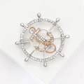 Alloy Rhinestone Ship Wheel Anchor Brooch For Nautical Menswear view 3