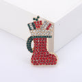 Metal Alloy Rhinestone Christmas Boot Brooch Pin For Holiday Apparel Decor view 1