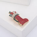 Metal Alloy Rhinestone Christmas Boot Brooch Pin For Holiday Apparel Decor view 2