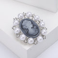 Alloy Vintage Lady Cameo Brooch Pin With Rhinestones And Pearls view 4