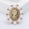 Alloy Vintage Lady Cameo Brooch Pin With Rhinestones And Pearls view 6