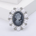 Alloy Vintage Lady Cameo Brooch Pin With Rhinestones And Pearls view 2