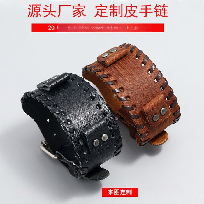 Custom Punk Cowhide Leather Bracelet, Creative Personalized Wristband With Fast Sample Design