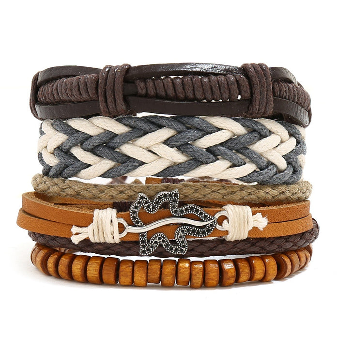 Vintage Punk Braided Genuine Cowhide Leather Bracelet Set, Simple DIY Multi Strand 3 Piece Wristband