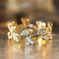 European Style Vine Branch Leaf Cubic Zirconia Women's Copper Silver Plated Ring view 3