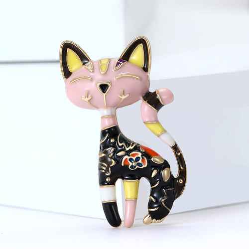 Alloy Enamel Cute Cat Brooch Pin For Cartoon Apparel Decoration