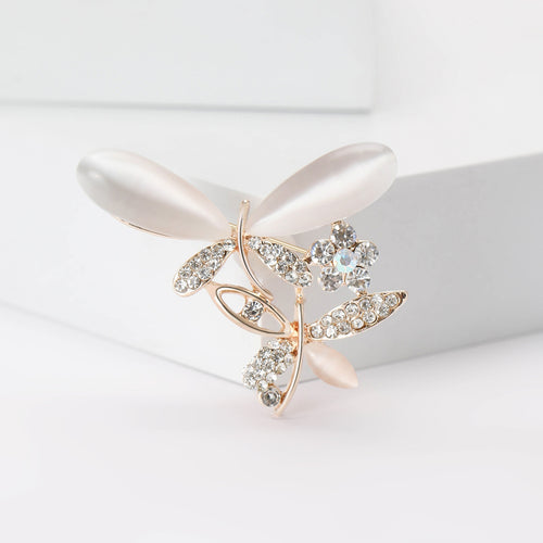 Alloy Rhinestone Cat Eye Dragonfly Brooch Pin For Womens Clothing