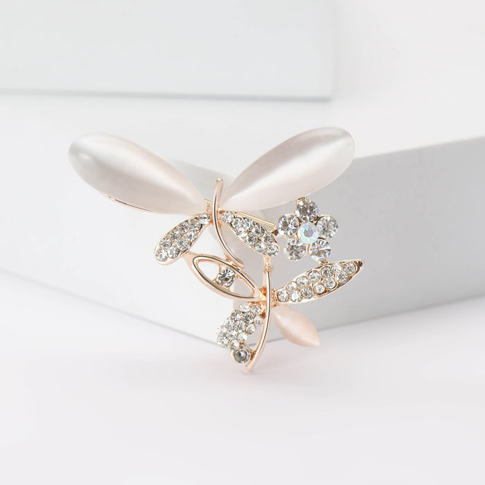 Alloy Rhinestone Cat Eye Dragonfly Brooch Pin For Womens Clothing