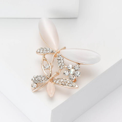 Alloy Rhinestone Cat Eye Dragonfly Brooch Pin For Womens Clothing