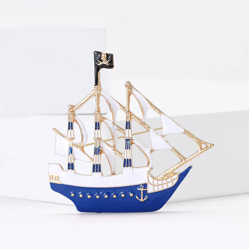 Alloy Enamel Pirate Sailing Ship Brooch Pin For Mediterranean Style Accessories