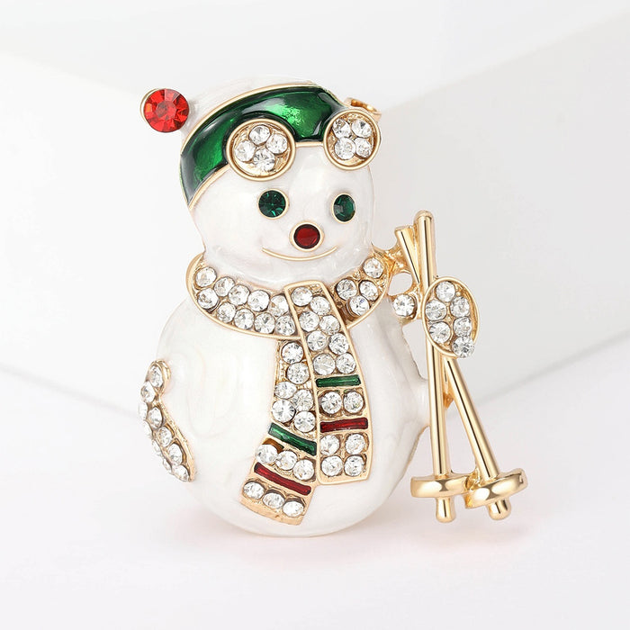 Alloy Enamel Rhinestone Snowman Brooch Pin For Christmas Apparel