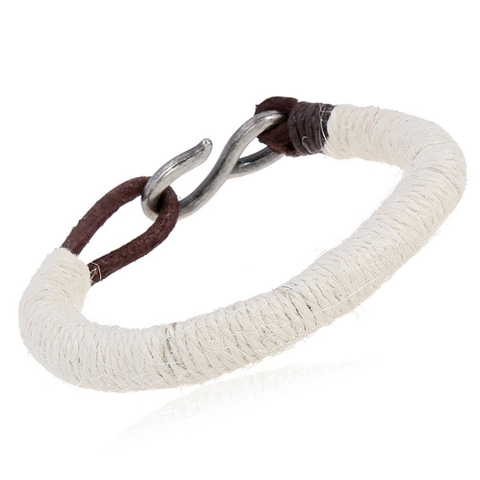Vintage Punk Braided Hemp Rope And Cowhide Leather Bracelet, Simple Versatile Men's Accessory