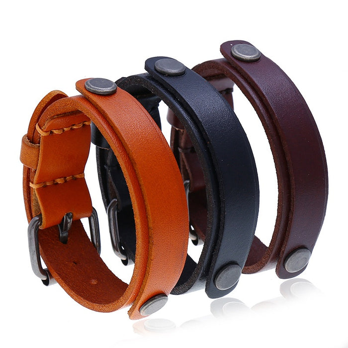Simple Punk Style Cowhide Leather Bracelet For Men, Personality Cross Border Fashion Accessory