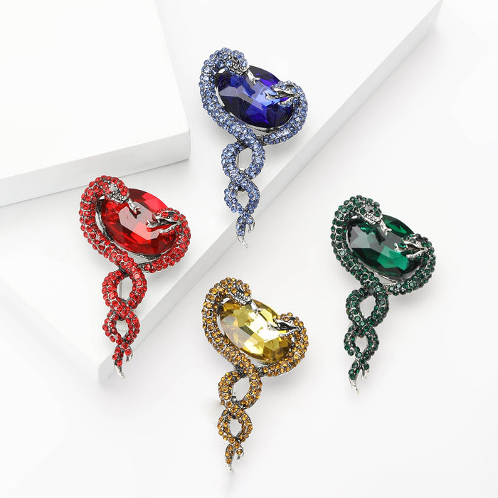 Alloy Rhinestone Double Snake Brooch For Suit And Dress Decoration