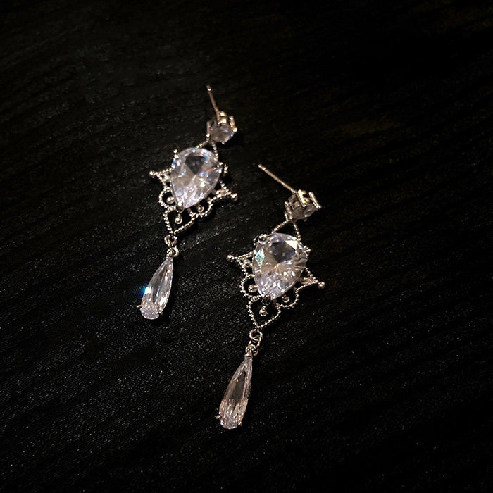 Korean Style Teardrop Zircon Stud Earrings With Silver Pin And Sparkling Pave Design