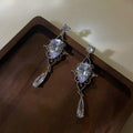 Korean Style Teardrop Zircon Stud Earrings With Silver Pin And Sparkling Pave Design view 3