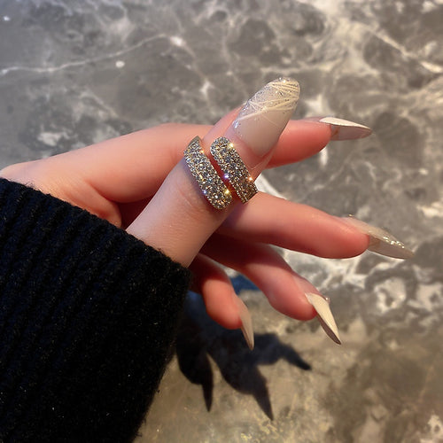 Gold Plated Alloy Rhinestone Geometric Open Ring For Women Fashion OL Round Design Jewelry