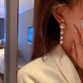 Rhinestone Pearl Tassel Drop Earrings With Silver Pins, Geometric European Style view 2